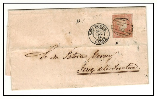 GIBRALTAR - 1858 4c brownish red adhesive of Spain on entire from SAN ROQUE (Gibraltar).