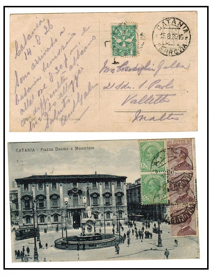 MALTA - 1926 inward underpaid postcard from Italy with 1/2d 