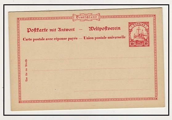 TOGO - 1900 10pfg + 10pfg carmine PSRC unused.  H&G 13.