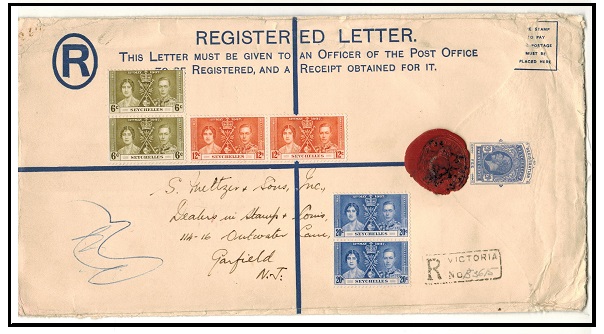 SEYCHELLES - 1916 20c blue RPSE (size K) uprated with 