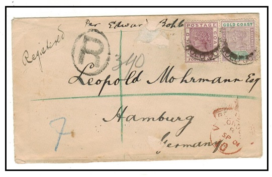 GOLD COAST - 1901 4 1/2d rate registered cover to Germany.