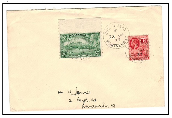 MONTSERRAT - 1937 1 1/2d rate cover to UK used at CUDUCE HEAD/MONTSERRAT.
