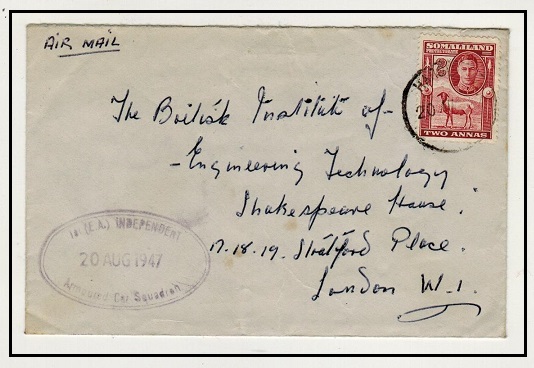 SOMALILAND - 1947 2a rate cover to UK used by a member of the 