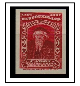 NEWFOUNDLAND - 1897 2c (SG type 23) IMPERFORATE PLATE PROOF.