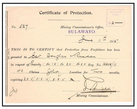 RHODESIA - 1915 use of 