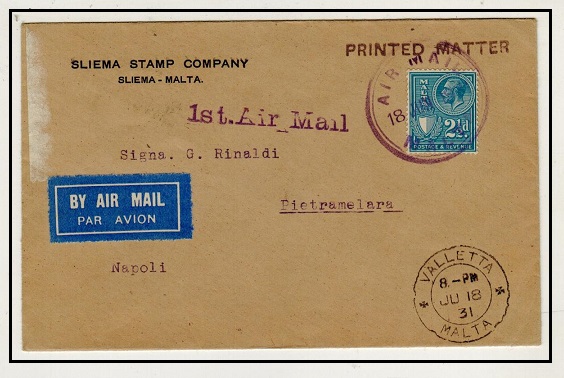 MALTA - 1931 first flight cover to Italy.