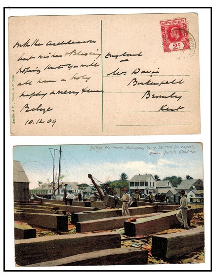 BRITISH HONDURAS - 1909 2c rate postcard use to UK used at BELIZE.