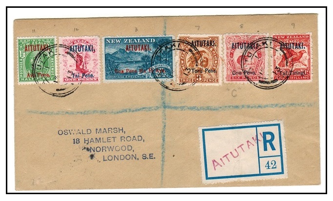 AITUTAKI - 1913 multi franked registered 