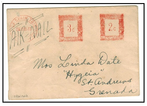 TRINIDAD AND TOBAGO - 1945 2c+3c red meter mark cover to Grenada.