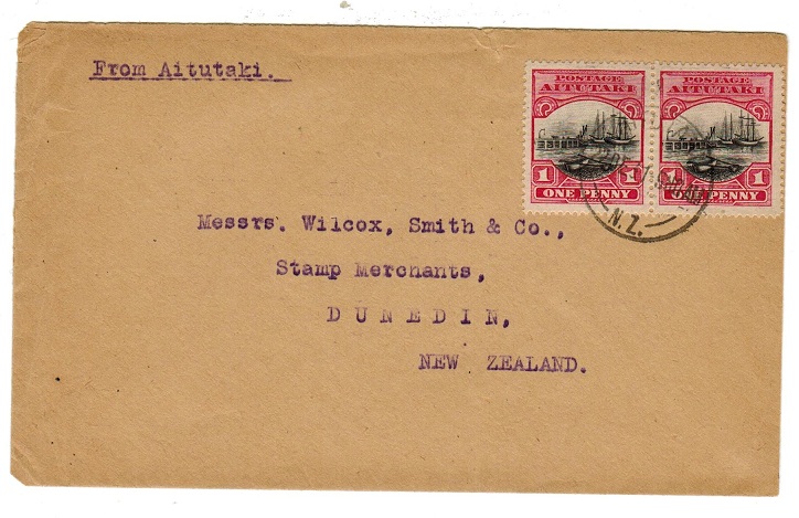 AITUTAKI - 1931 cover to New Zealand with 1d pair tied AITUTAKI.