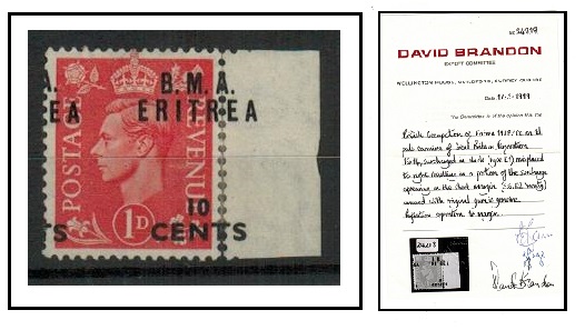 B.O.F.I.C. - 1948 10c on 1d pale scarlet mint (crease)  with MISPLACED OVERPRINT.  SG E2.