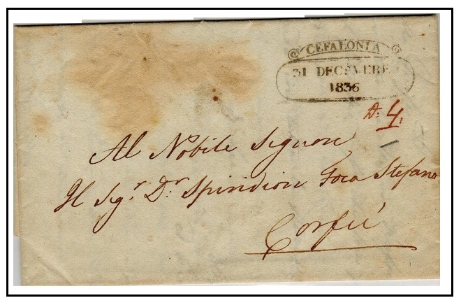 IONION ISLANDS (Cefalonia) - 1836 entire to Corfu used at Celafonia.