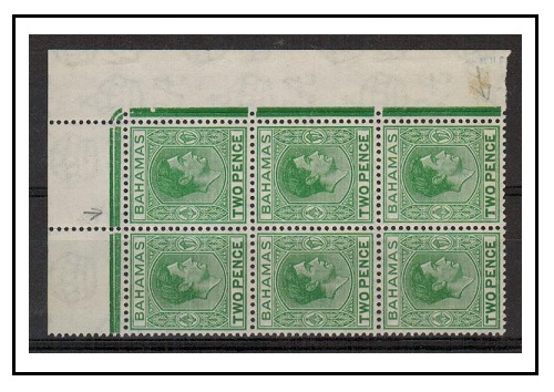 BAHAMAS - 1951 2d green U/M block of six with 