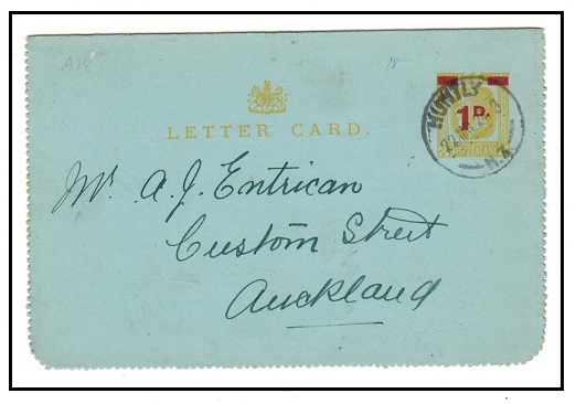 NEW ZEALAND - 1923 1d red on 2d yellow letter card used locally from HUNTLY.  H&G 18.