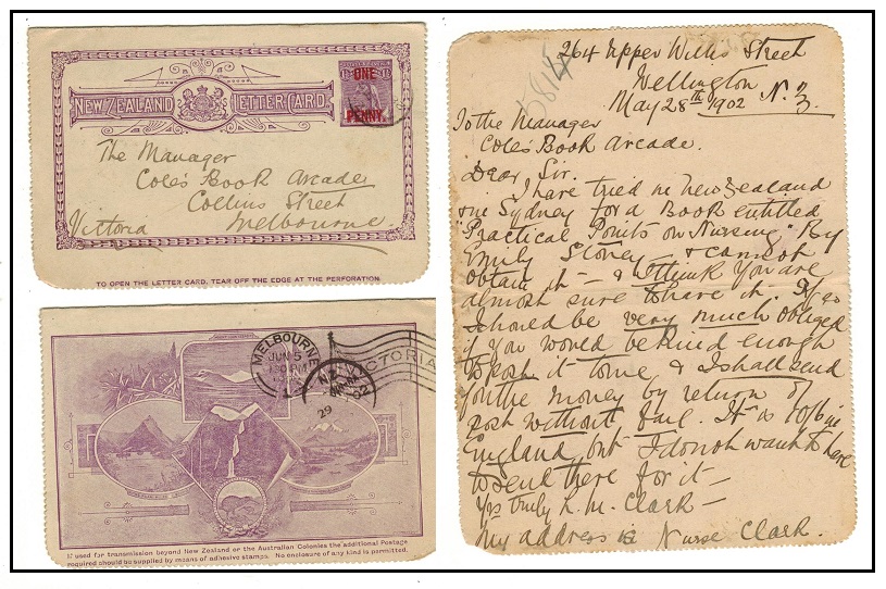 NEW ZEALAND - 1901 1d on 1 1/2d violet illustrated letter card to Australia used at WELLINGTON.