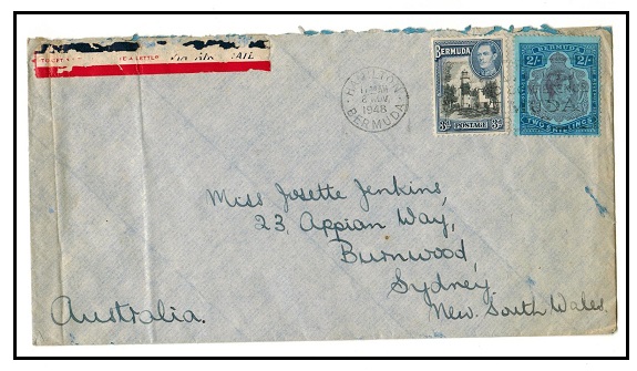 BERMUDA - 1948 cover to Australia from Boez Island with 2/- 