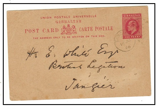 GIBRALTAR - 1904 1d rose PSC of Gibraltar cancelled TANGIER on arrival.  H&G 26.