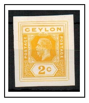 CEYLON - 1915 2c IMPERFORATE COLOUR TRIAL for postal stationery printed in yellow.