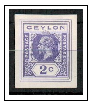 CEYLON - 1915 2c IMPERFORATE COLOUR TRIAL for postal stationery printed in lilac.
