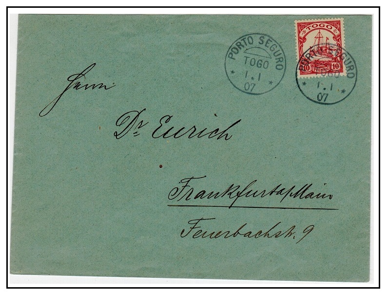 TOGO - 1907 10pfg rate cover to Germany used at PORTO SEGURU/TOGO.