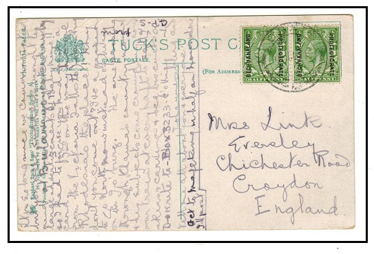 BECHUANALAND - 1915 1d rate postcard use to UK used at LOBATSI.