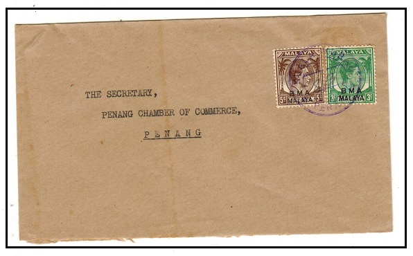 MALAYA - 1946 8c rate commercial cover struck by violet rubber KUALA KURAU/PERAK cds. 