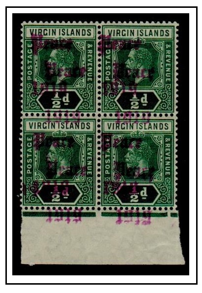 BRITISH VIRGIN ISLANDS - 1913 1/2d green mint block of four handstamped 
