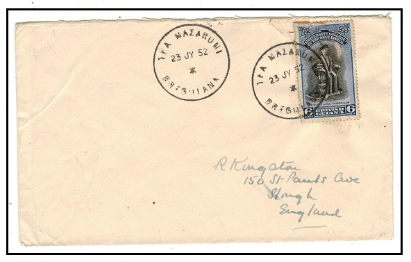 BRITISH GUIANA - 1952 6c rate cover to UK used at TPA MAZARUNI.