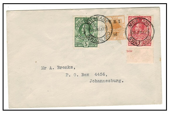 SWAZILAND - 1933 1/2d+1d combination cover with ORC 