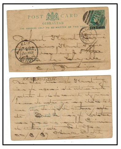 GIBRALTAR - 1889 5c on 1/2d green PSC to Germany. H&G 9.
