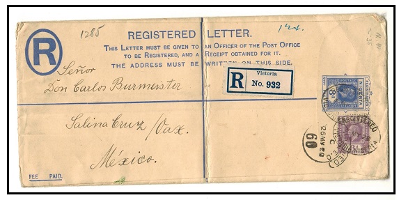 CAMEROONS - 1928 use of Nigerian 3d blue RPSE (fold) to Mexico uprated at VICTORIA.