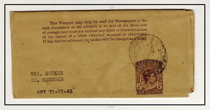 BERMUDA - 1937 1/4d brown on buff postal stationery wrapper used locally at ST.GEORGES. H&G 7. 