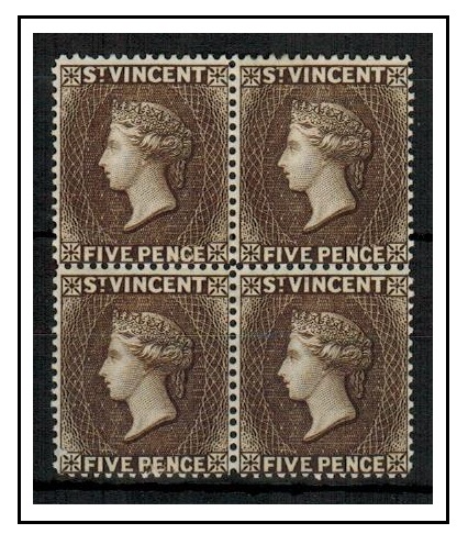 ST.VINCENT - 1887 5d sepia mint block of four.  SG 62.
