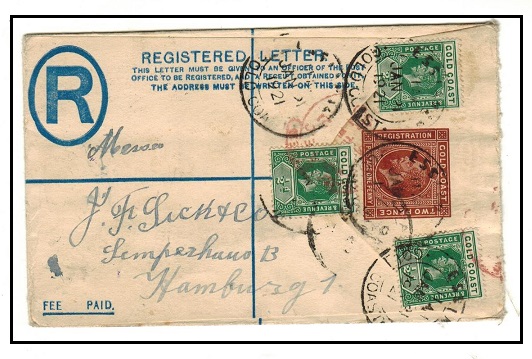 GOLD COAST - 1915 2d+1d brown RPSE to Germany uprated at ESSIAMAH/GOLD COAST.  H&G 9.