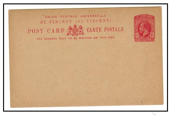 ST.VINCENT - 1923 1 1/2d carmine PSC unused.  H&G 11.