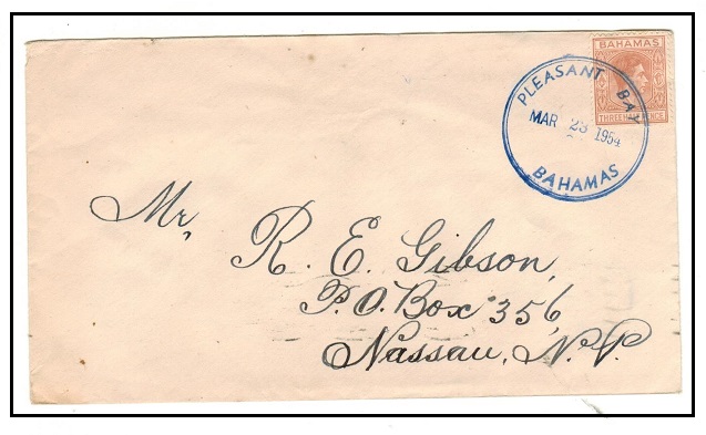 BAHAMAS - 1954 KGVI 1 1/2d rate local cover used at PLEASANT BAY.