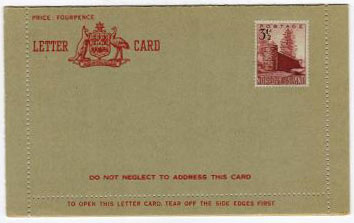 NORFOLK ISLAND - 1959 Australia 4d FORMULA PS letter card uprated with 3 1/2d adhesive.