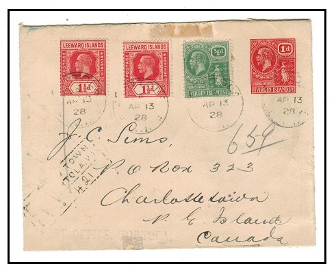 BRITISH VIRGIN ISLANDS - 1926 1d red PSE uprated and registered to Canada