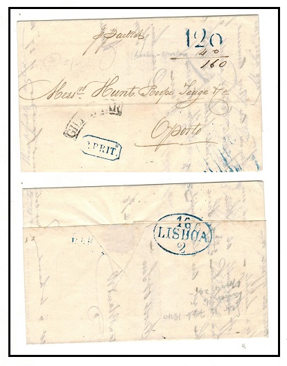GIBRALTAR - 1840 stampless entire to Oporto in Portugal taken overland.