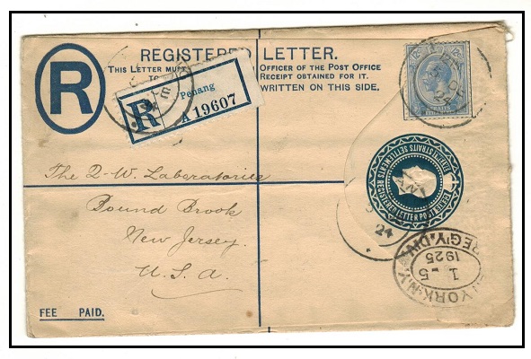 MALAYA - 1922 12c dark blue RPSE uprated to USA.  H&G 5.