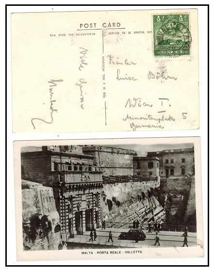 MALTA - 1938 1/2d rate postcard use to Germany.