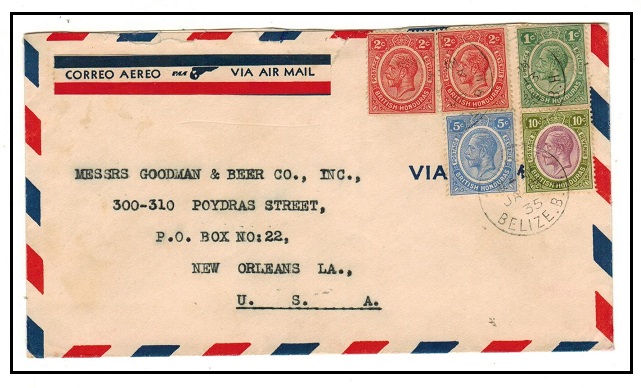 BRITISH HONDURAS - 1935 20c rate cover to USA used at AIRPORT/BELIZE.