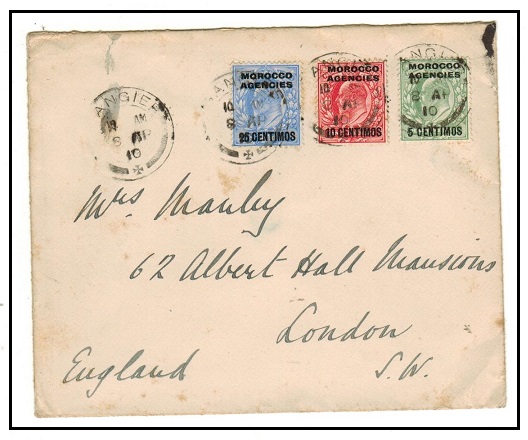 MOROCCO AGENCIES - 1910 Edward VII multi franked cover to UK used at TANGIER.