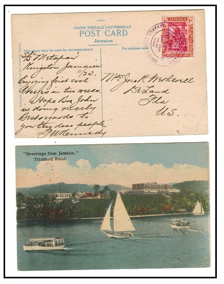 JAMAICA - 1923 1d rate postcard use to USA struck 