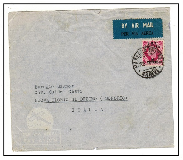 B.O.F.I.C. - 1949 65c/8d rate cover to Italy used at MASSAUA.