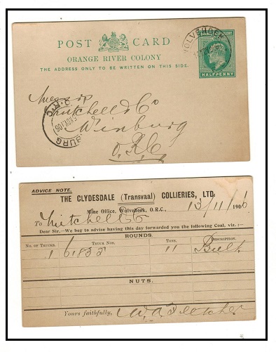ORANGE RIVER COLONY - 1902 1/2d green PSC privately printed used locally at WOLVEHOEK. H&G 35.