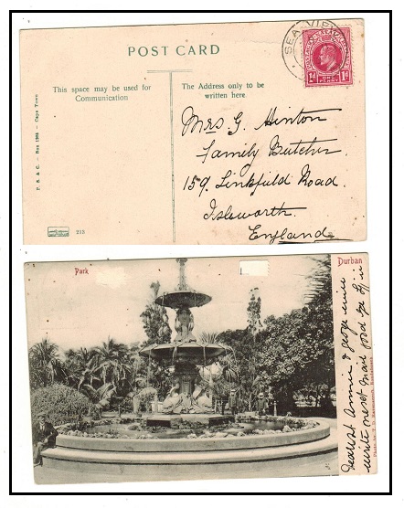 NATAL - 1906 1d rate postcard use to UK used at SEA VIEW.
