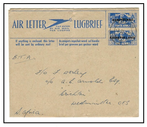 BASUTOLAND - 1944 3d+3d blue air letter to South Africa (no message).  H&G 1.