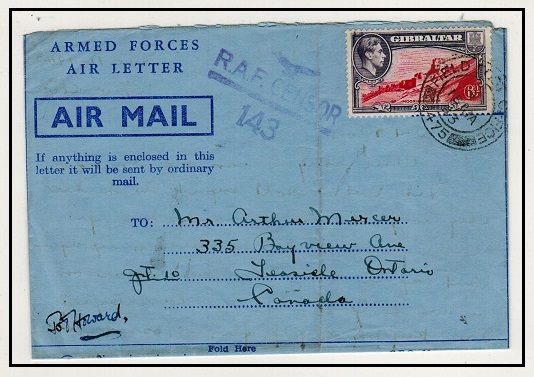 GIBRALTAR - 1943 6d rate FPO/475 use of 