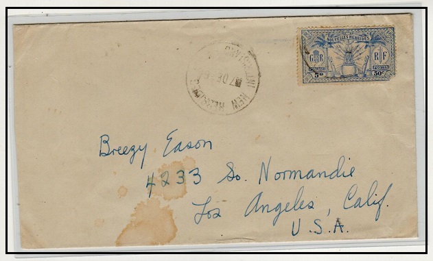 NEW HEBRIDES - 1928 5d(50c) rate cover to USA used at NEW HEBRIDES/INTERISLAND SERVICE.